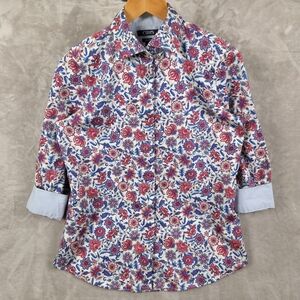 Chaps Floral Feminine Flip Cuff No Iron Shirt Red White and Blue Women's Size M
